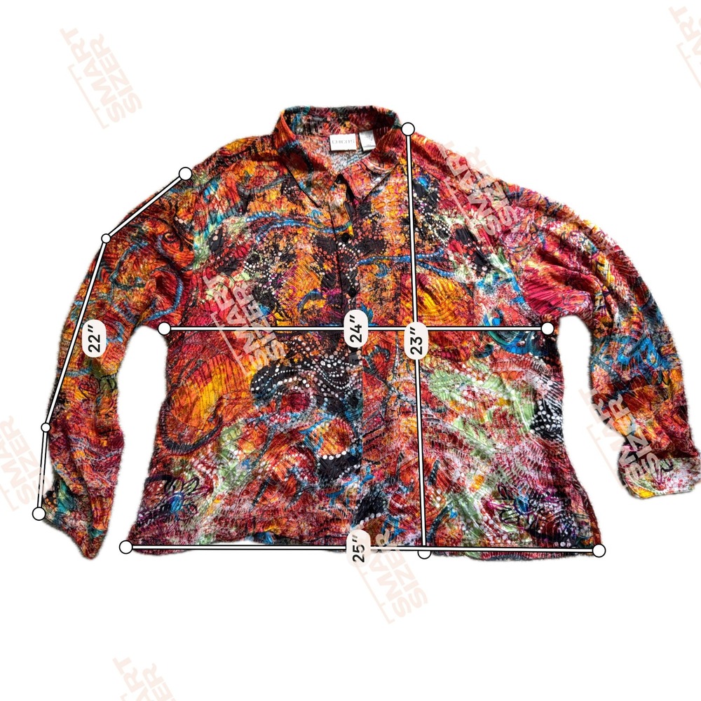 Chicos Silk Blend top sheer Abstract Print Crinkle‎ Shirt Womens Size XL - Picture 4 of 6